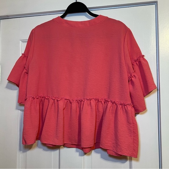 #82 ALTAR'D STATE LORI RUFFLE SLEEVE CORAL TOP - Picture 2 of 4